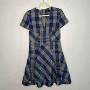 CLUB MONACO Green & Blue Plaid V Neck Dress | Size: 0